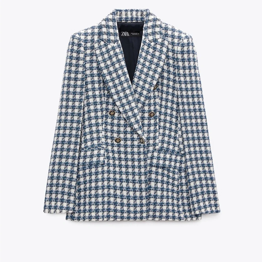 NWT Zara double breasted textured jacket blazer lapel collar shoulder pads - Picture 10 of 10
